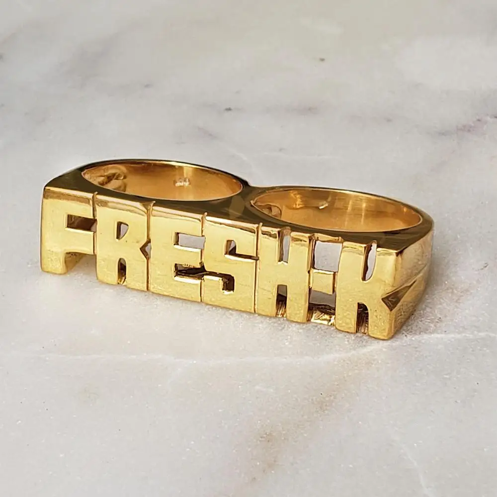 Custom Name Ring Personalized Double Fingers Ring Hiphop Men Fashion Jewelry 18k Gold-Plated Name Rings Gift Dropshipp custom wedding ring box personalized ring bearer box valentines engagement rings holder customized your names and date