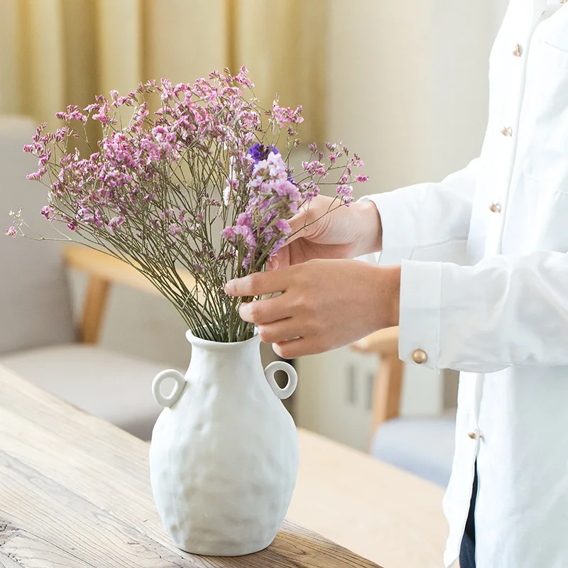 White Ceramic Vase Dried Flowers Small Fresh Living Room Flower Arrangement Starry Table Home Decoration Pendulum