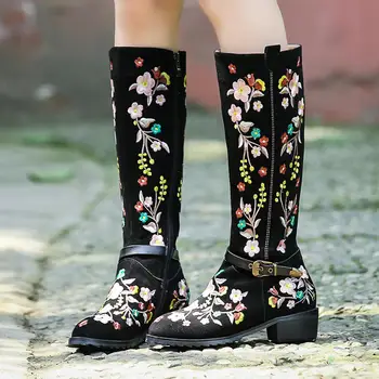 

Lapolaka 2020 New Arrivals National Style Embroidered Shoes Ladies Boots Chunky Heels Belt Buckle Zipper Popular Boots Woman