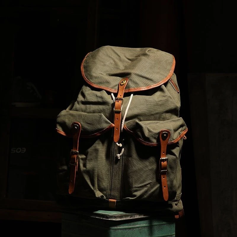 RetroWorldWarIIParatrooperCanvasAndCowhideDrawstringLargeCapacityMilitaryMens