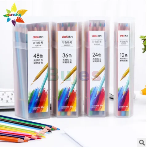 Deli Color pencil oil colored lead student's hand drawing 12/24/36/48 color children's art supplies | Канцтовары для офиса