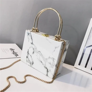 

Vintage Woman Handbag Small PU Leather Bags Female Fashion Imitation Marble Pattern Tote Bag Shoulder Messenger Bag with Chain