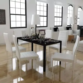Seven Piece Dining Table and Chair Set Black and White Dining Table Set Living Room Furniture 5pcs dining chair set 4 chairs 1 dining table set wooden metal furniture brown black beige home kitchen office furniture