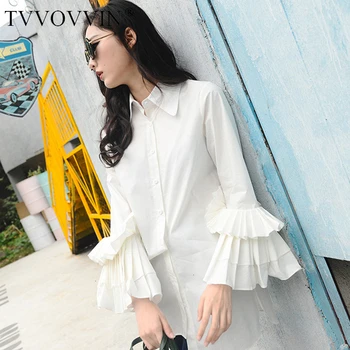 

Korean Elegant Women's Shirt Lapel Collar Flare Sleeves Loose Casual Long Blouse Female Autumn Fashion New 2019 Clothes X637