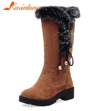KARINLUNA/Новые модные зимние сапоги до середины икры женская обувь на не сужающемся книзу массивном каблуке и платформе женские повседневные теплые ботинки на меху женская обувь, размеры 34-43