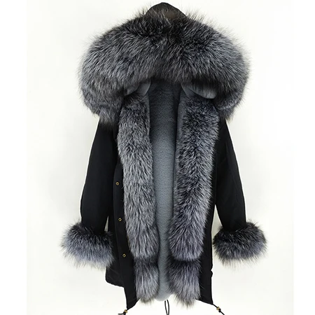 Woman winter new casual real fur coat parkas Real Fox Fur Collar faux fur lining Thick Warm Real Fur Coat Long Parka - Цвет: 13