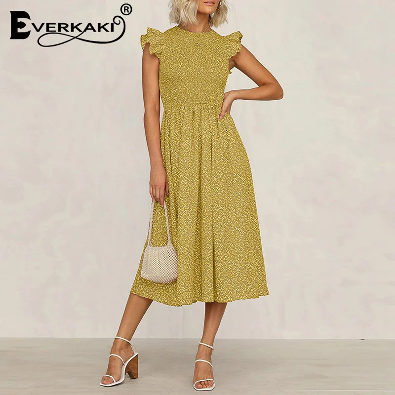 Everkaki, женское длинное платье, бохо, с принтом, повседневное, летнее, vestidos, элегантное, для девушек, Винтаж, макси, платья для женщин,, весна, новая мода