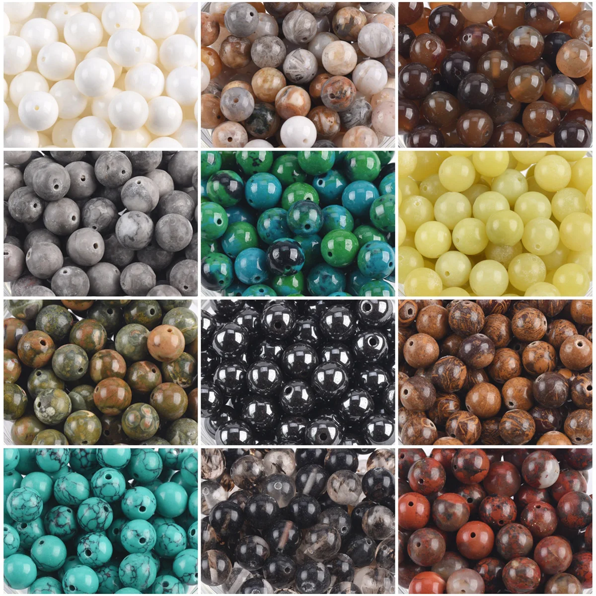 Round 4mm 6mm 8mm 10mm 12mm Natural Stone Rocks Loose Spacer Beads lot for DIY Bracelet Jewelry Making Crafts Findings