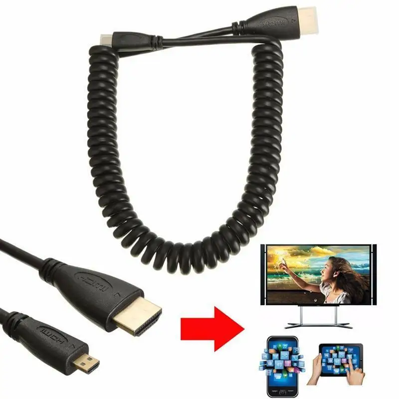 10 шт. Кабель Micro HDMI Male-HDMI кабель провод 1080p пружинный спиральный кабель Шнур