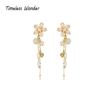 

Timeless Wonder Glam Crystal Floral Pearl Tassel Drop Earrings Women Jewelry Gothic Boho Top Runway Designer Rare Bride Ins 3547