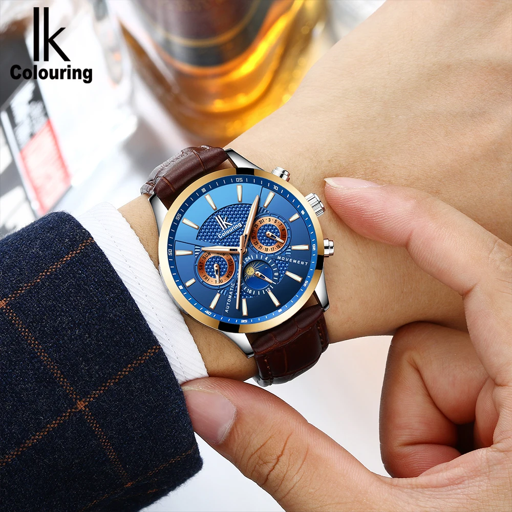 

2020 IK Colouring Luxury Watches Men Multifunction Watches Luminous Waterproof Automatic Mechanical Watches Fashion Black Watch