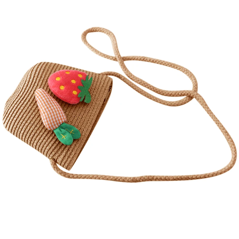 khaki bag Droppshiping шляпа сумка набор волнистых соломенных шляп клубника редис шапка одно плечо сумка для детей весенний Летний пляж d88 - Цвет: khaki bag