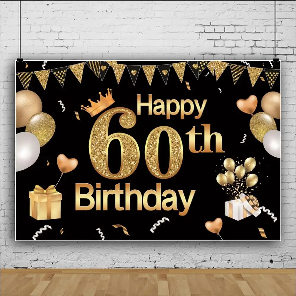 Yeele Happy 60th Birthday Balloons Ribbons Comic Party Colorful Backgrounds Photography Custom Backdrops Props For Photo Studio |