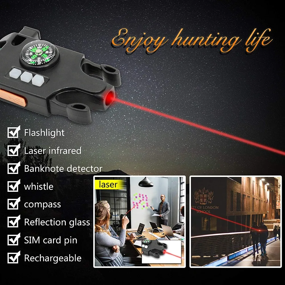 Survival Paracord Bracelet Tactical Emergency Gear Kit With Laser Infrared SOS LED Flashlight UV Lamp Compass Rescue Whistle (7)