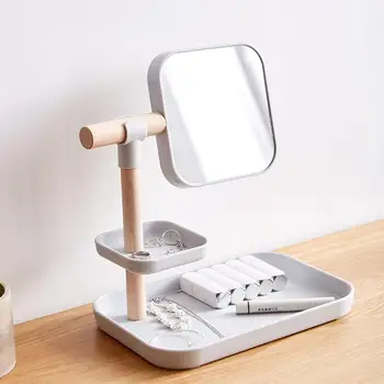 

Cosmetic Storage Box with Mirror Home Dressing Table Desktop Jewelry Skin Care Products Storage Rack Decorative Shelf Organizer