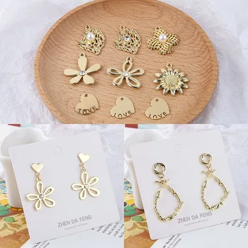 

10pcs Alloy Electroplated color-preserving Pearl Diamond Set Leaves Five Petals Letter Lovely Diy Handmade Jewelry Material