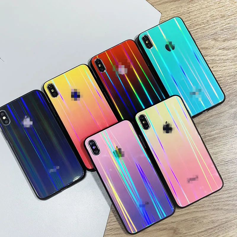 Роскошный стеклянный чехол для телефона aurora для iPhone 11 pro max с логотипом карамельного цвета, закаленное стекло для iPhone 8 7 6 6s 7Plus XR XS max