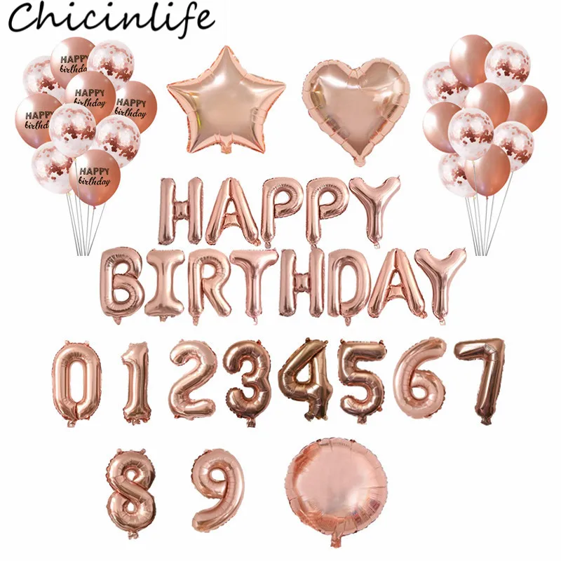 Chicinlife Rosegold 0 9 цифры воздушный шар с днем рождения сердце для взрослых юбилей 1 е