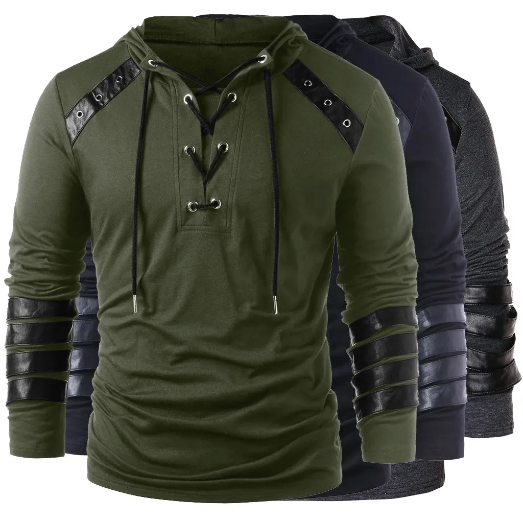 

ISHOWTIENDA 2 Pieces Sets Tracksuit Men Autumn Winter Hooded Sweatshirt +Drawstring Pants Male Patchwork Hoodies vetement 8M3