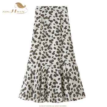 

SISHION Red Floral Skirt Ruffle Midi Long Skirt SP1119 A-line Skirt 2020 Summer New Women Chiffon Skirt
