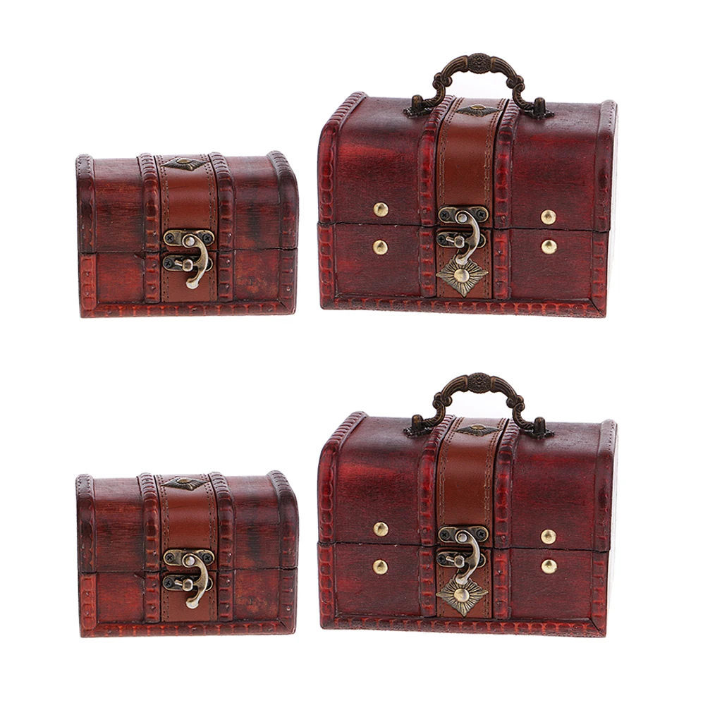4x Wood Jewelry Box Necklace Bracelet Storage Lockable Treasure Chest Home Decor