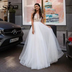 SoDigne Sexy Boho Wedding Dresses Lace Appliques Backless V Neck Tulle Bridal Dress Beach Plus Size Wedding Gowns 2021