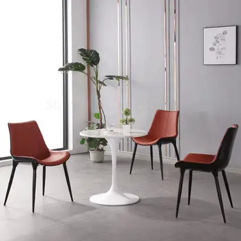 

Modern minimalist dining chair home nordic designer backrest net red light luxury leather chair leisure reception chair