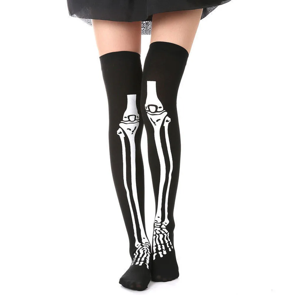 1 пара костюмов для хеллоуина с костями и костями; высокие чулки; повседневные забавные нейлоновые носки с принтом; Лидер продаж! Женские Meias 51 - Color: as photo