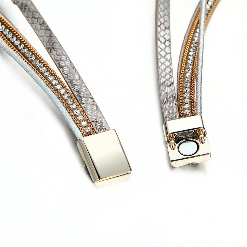 Модные многослойные кожаные браслеты для женщин Femme с кристаллами и бусинами, очаровательный браслет на магнитной застежке, богемные ювелирные изделия