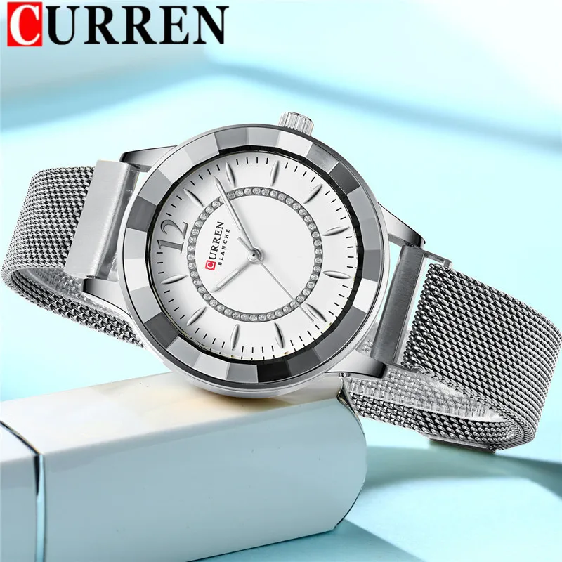 

CURREN Women Watch Top Brand Luxury Silver Female Waterproof Clock Mesh Stainless Steel Bracelet Classic Ladies Wristwatch 9066