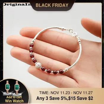 

925 Sterling Silver Jewelry Boho Garnet Bangle Simple Charms Vintage Birthday Gift Original Indian Jewelry Bracelets for Women
