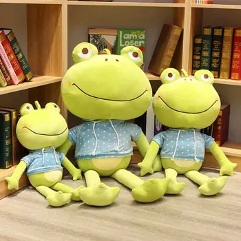 

65/90/110cm Stuffed cartoon dressed frog dolls Plush toys soft smile frog large pillows High quality workmanship girl's toy gift