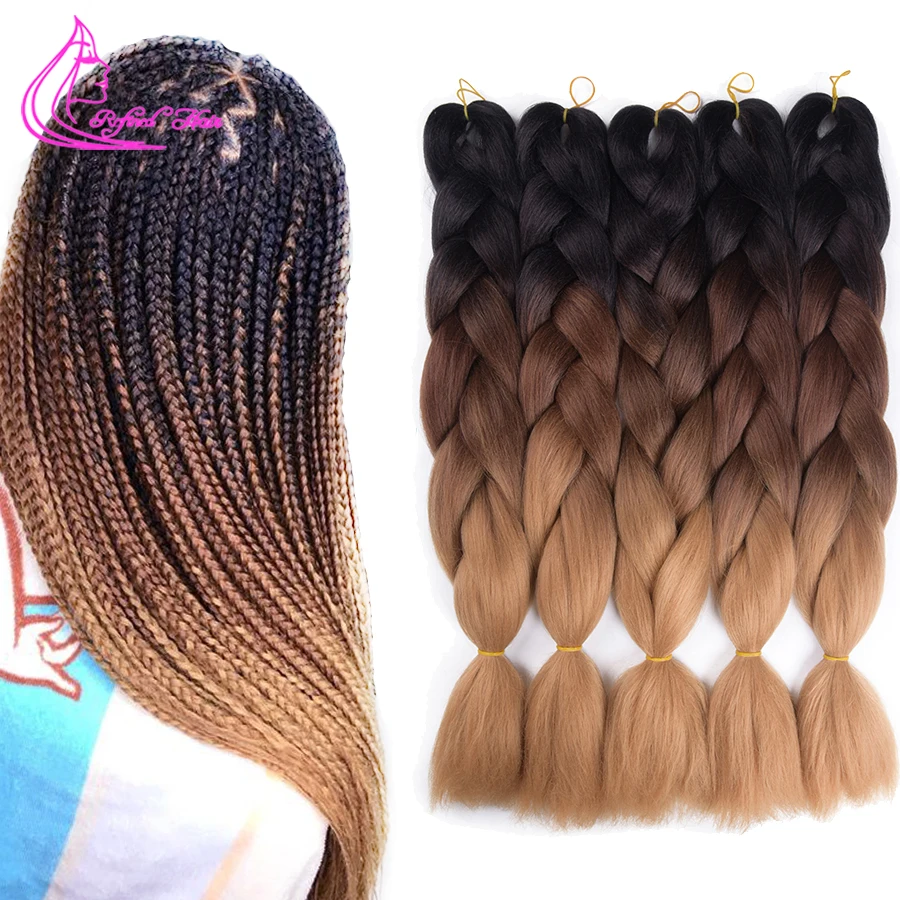 Рафинированные волосы 24 дюймовые Jumbo Braid Ombre наращивание волос коричневый