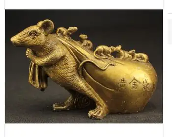 

Art Bronze home decoration Folk Culture Brass Exquisite Chinese Brass Statue - Big Mouse Draging Big Gold Bag and Small Mice