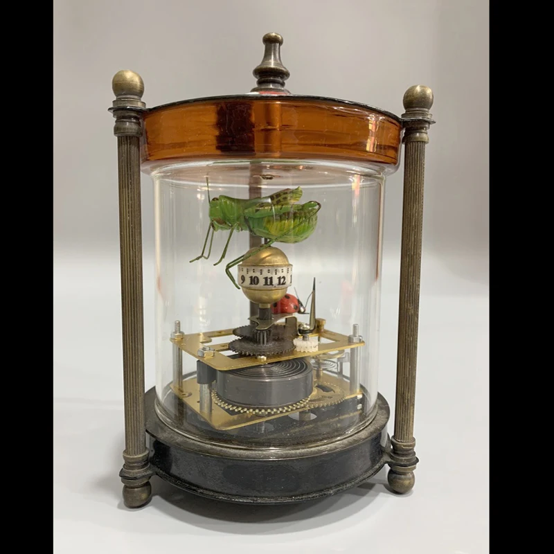 Elaborate Chinese collection home decorative copper Katydid ladybug old Cloisonne mechanical clock (cloisonne's color random)