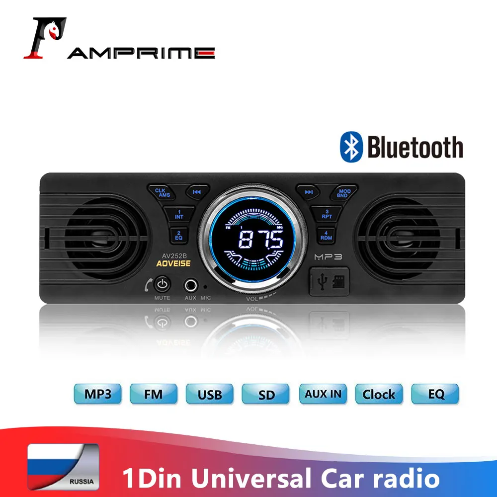 Online Radio AMPrime 1din para coche Universal 1 DIN 12V FM MP3 Bluetooth Autoradio llamada manos libres Auto con altavoz alto en el salpicadero estéreo para coche