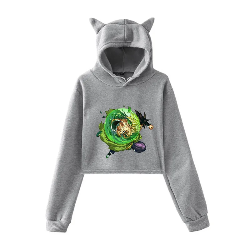 Dragon Ball новая Кепка с кошачьими ушками сексуальные толстовки модный тренд короткий кошачий Топ Женская толстовка с принтом сексуальная одежда Kpop - Цвет: light grey1