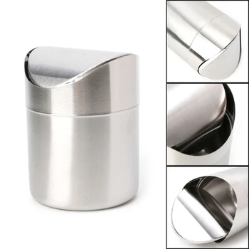 

Stainless Steel Desk Trash Bin Countertop Waste Can With Swing Lid 1.5 L D08F