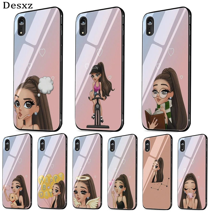 Чехол для мобильного телефона из стекла ТПУ для iPhone 5 5S 6 6s 7 8 Plus X XR XS Max Shell Cover Ariana Grande мультфильм защита