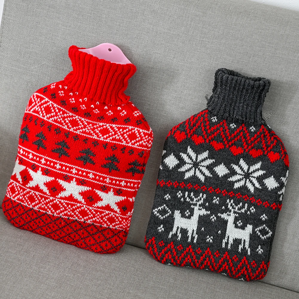

32*20cm Hot Water Bag Bottle Cartoon Knitted Cover Large Size Cloth Cover Home Christmas Patterns Hot Water Container