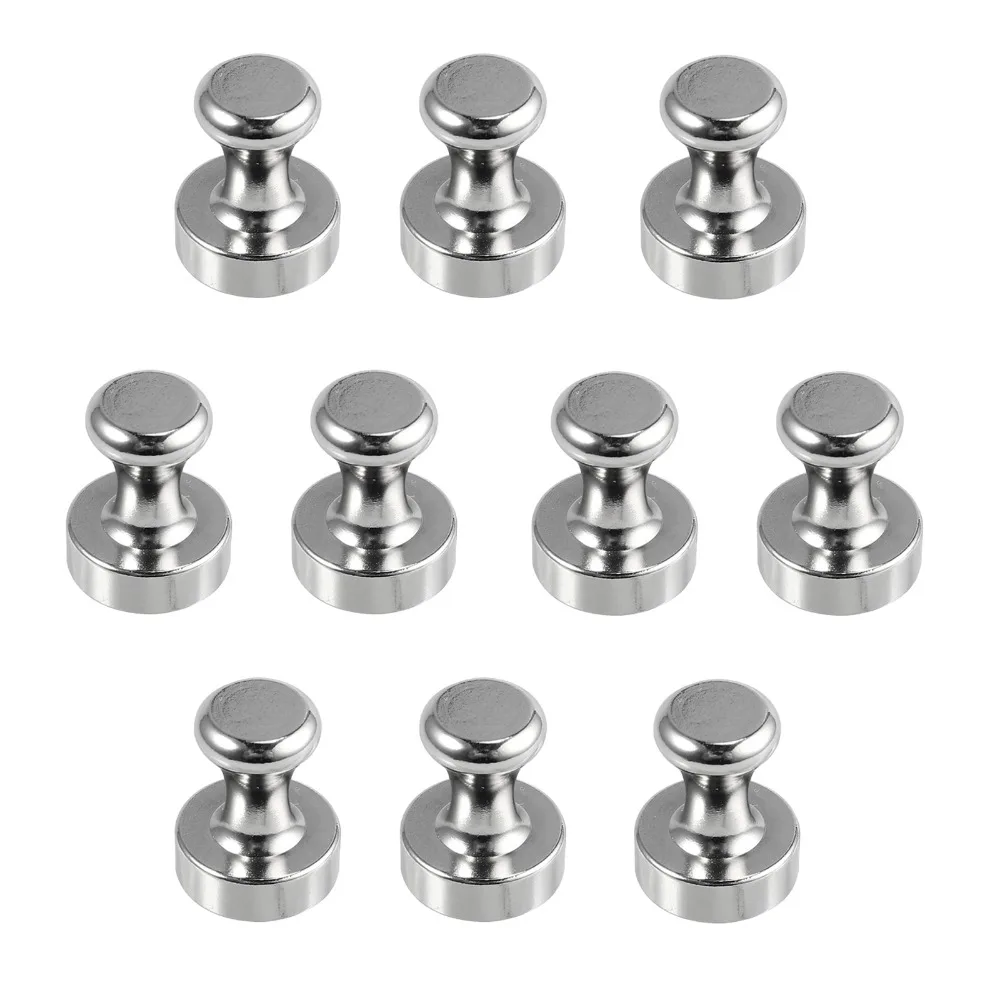 Neoteck 10 Pcs Neodymium Stainless Steel Magnet Push Pins Magnets for Pinboard Whiteboard Refrigerator 20mm*16 mm Metal Push Pin