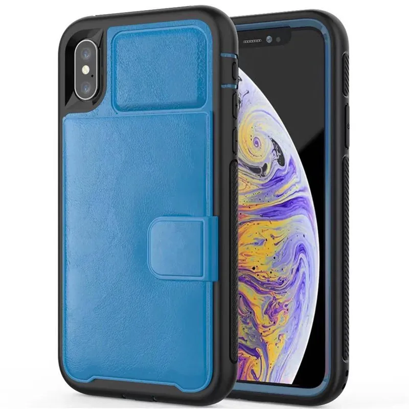 Синий Роскошный кожаный чехол для телефона, чехол для iphone X, XS, XR, XsMax, 8, 7 Plus, 6, 6s Plus, задняя чехол для iphone 7, чехол для iphone 6s - Цвет: Синий
