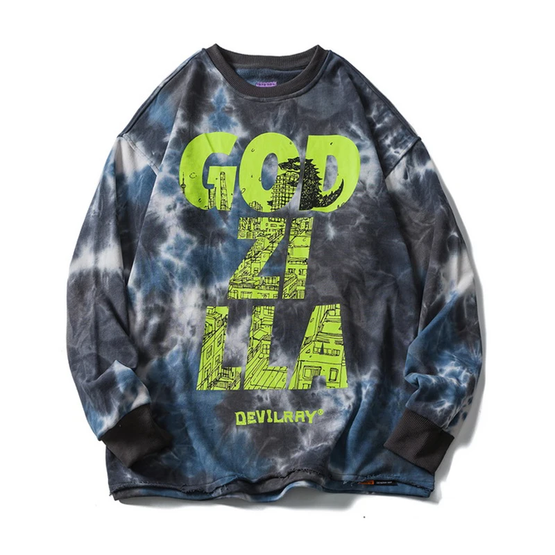 

NEW Western Street Tie-dye Process Printed Camouflage Stylish Pullover Mens Sweatshirts Hip Hop Autumn Casual Overcoat Loose