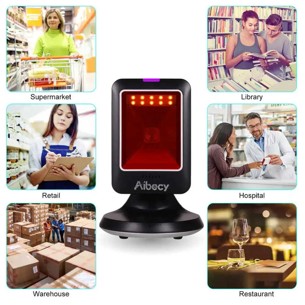 Aibecy MP6300Y 1D/2D/QR Всенаправленный сканер штрихкодов USB проводной считыватель штрих