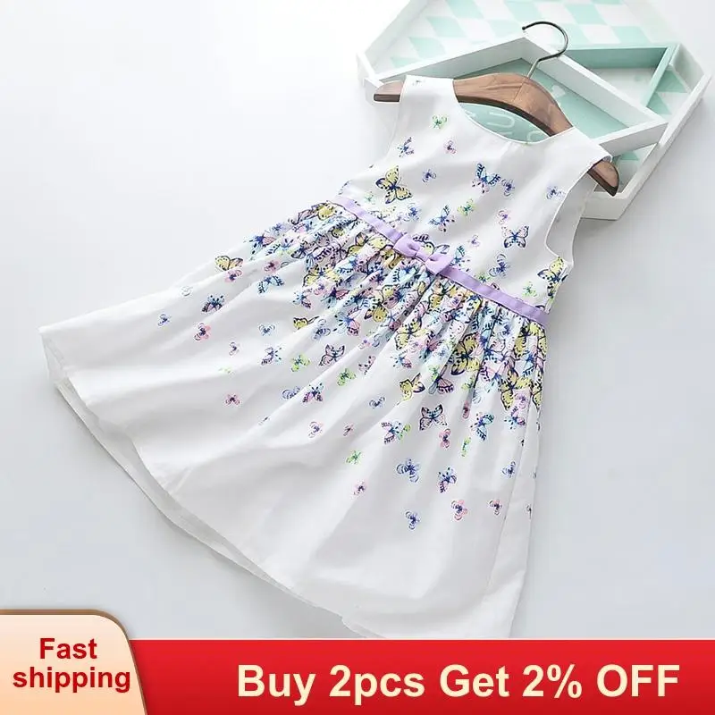 Mayfair Cabin Girls Round Neck Sleeveless Button Vest Dress Summer Explosion Models New Butterfly Print Princess Casual | Детская одежда