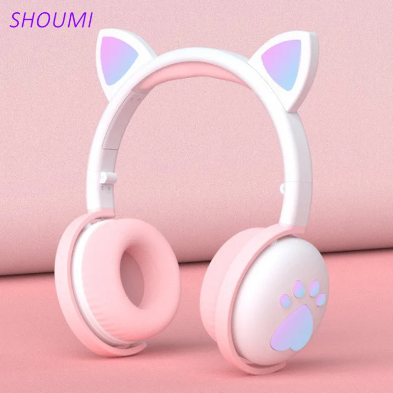 Bluetooth наушники светящиеся светодиодный кошачьи ушки лапы рождественский подарок