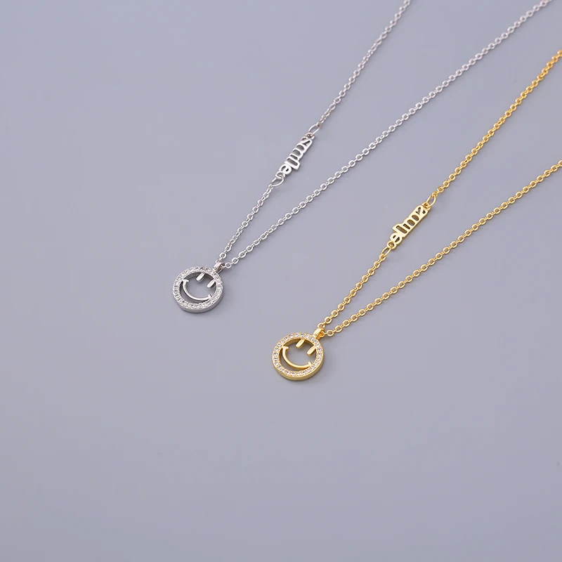 ModaOne Smiley Face Gold Color Handmade Cubic Zirconia Clavicle Chain Necklace For Women Girls Luxury Simple Dainty Jewelry