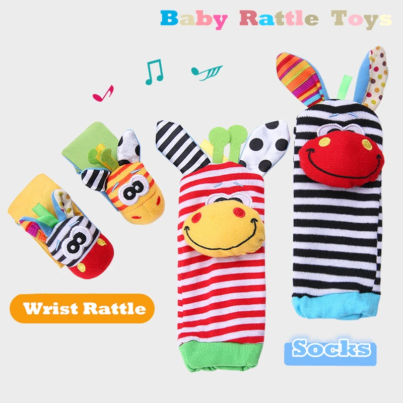 

1 Pair Baby Rattle Socks Cotton Baby Soft Rattles Wrist Hand Bell Ring Toys Newborn Sock Animal Cartoon Developmental Gift Funny