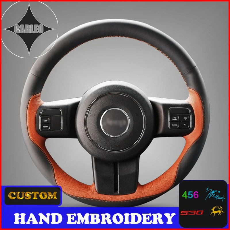 

for Jeep Grand Cherokee Compass Wrangler Patriot 11-16 Suede Leather Custom Stitchwork Embroidery Steering Wheel Cover Top Layer