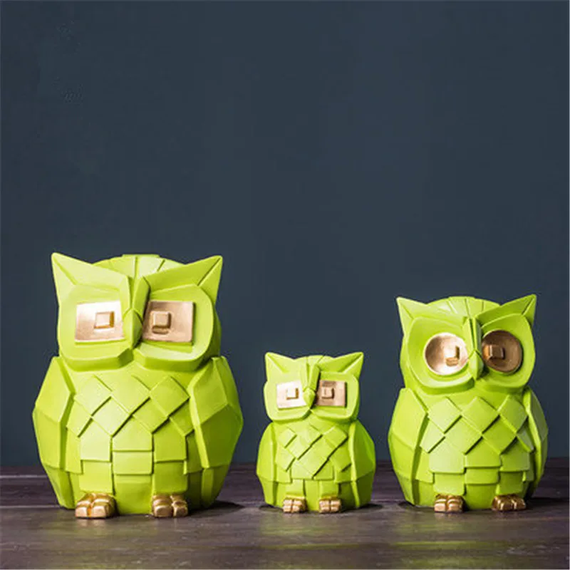  Nordic Abstraction Geometry Owl Resin Simulation Animal Statue Creative Children Bedroom Cartoon De - 4000165250013